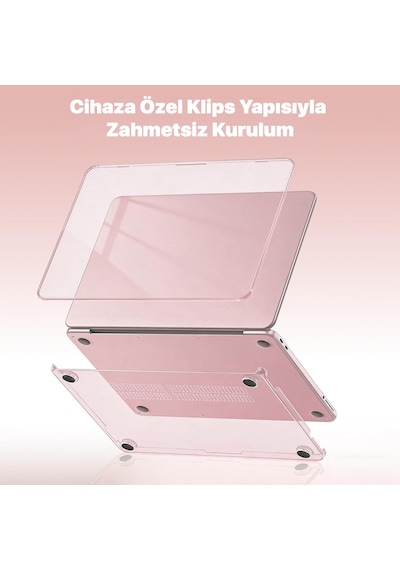 Macbook Neo 13 İnç A3404 Uyumlu Kılıf Kristal Kapak Şeffaf Parlak Tam Koruma Alt Üst Koruyucu Pembe