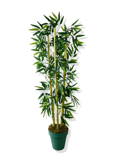 Cihan Çiçekçilik Yapay Yapraklı Bambu Ağacı 3 Bambu'lu 110 Cm Turkuaz Saksı Beyaz- Yeşil