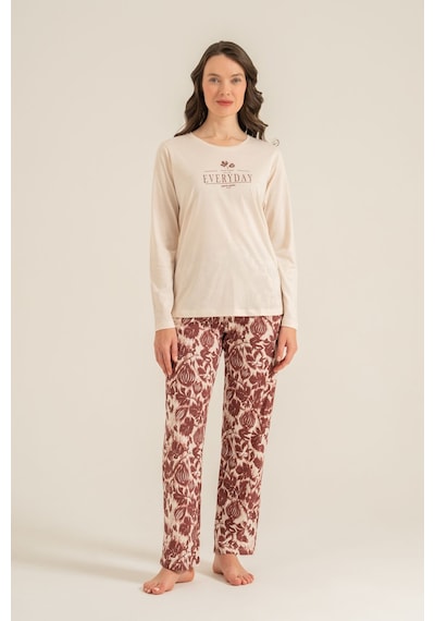 Pierre Cardin Kadın Leaves Krem Uzun Kol Pijama Takım Pc9263-s-v1 Pc9263-s-v1