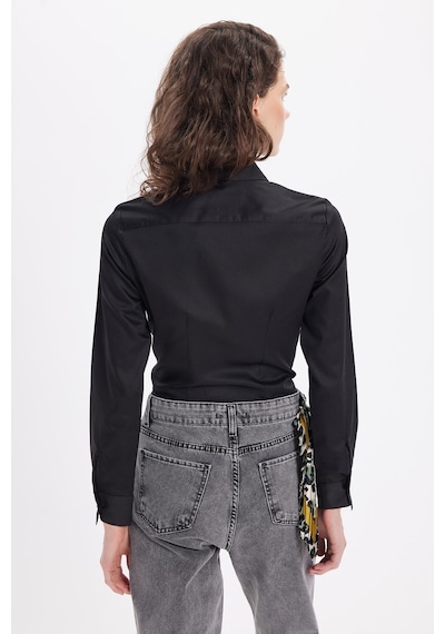 Tudors Kadın Slim Fit Non-ıron Pamuklu Vücuda Oturan Ütü Gerektirmez Pensli Siyah Gömlek-42045 Siyah