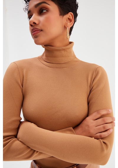 Sateen Tam Balıkçı Triko - Vizon-131526 Vizon