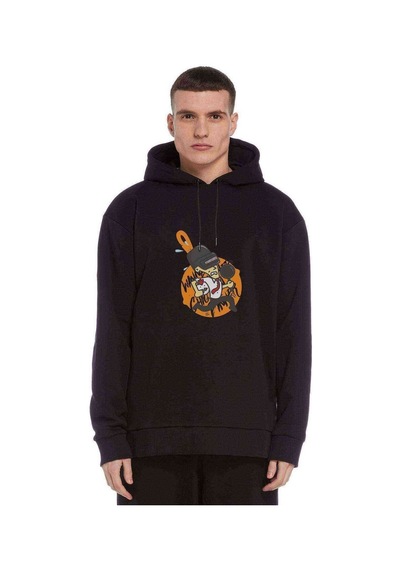 Pubg Karikatur Baskılı Siyah Erkek Örme Kapşonlu Sweatshirt