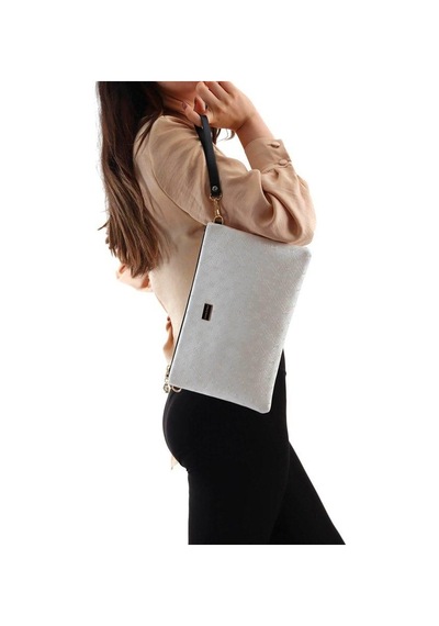 Silver Polo Sp1034 Kadın Portföy & Clutch Logolu Sedef-siyah