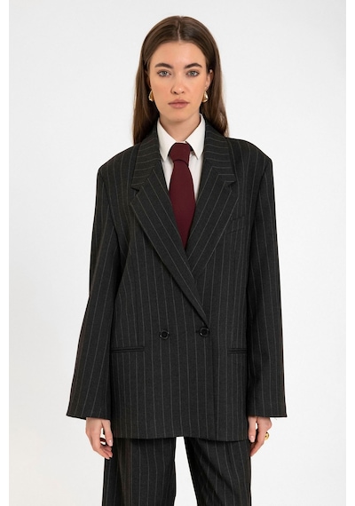 Antioch Kadın Çizgili Oversize Blazer Ceket Siyah