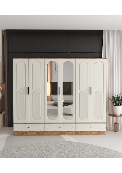 Derin 6 Kapaklı Çekmeceli Bazalı Gardırop - Tamamı Mdf Aytaşı
