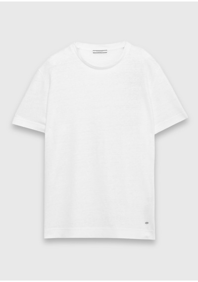 Ramsey Beyaz Düz %100 Keten T-shirt
