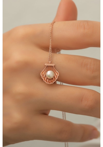 Papatya Silver 925 Ayar İnci Taşlı Deniz Kabuğu Gümüş Kolye