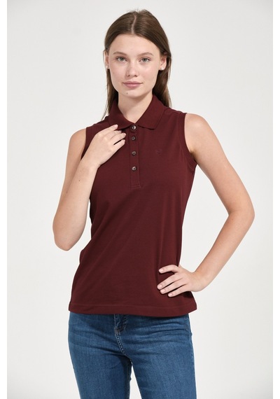 Kadın Regular Fit Kolsuz Polo Koyu Bordo