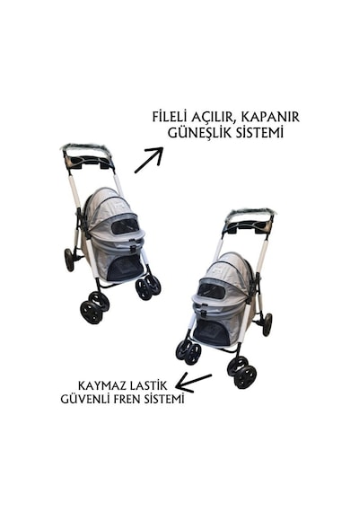 Tommy Evcil Hayvan Arabası 74,5x46,5x97,5cm Gri Max 15 Kg