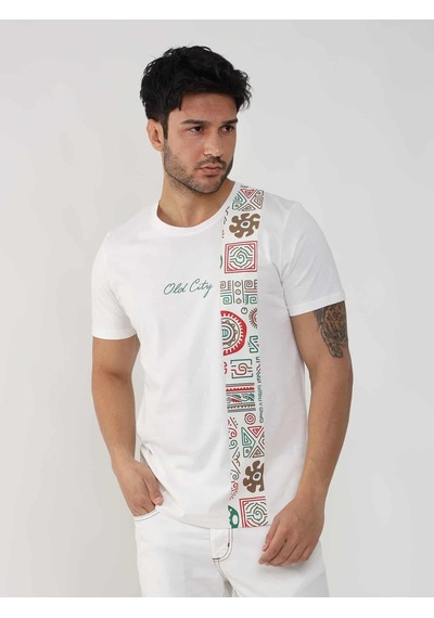 Dufy Ekru Erkek Slim Fit Desenli O Yaka Tshirt - 105309-ekru Ekru