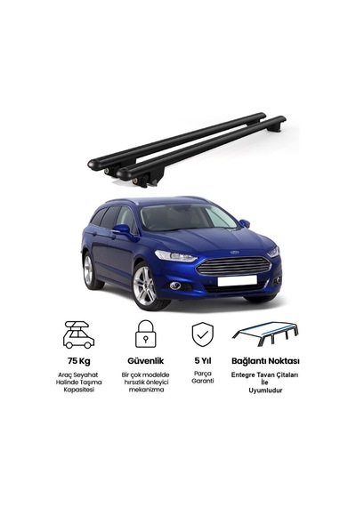 Kanca Ford Mondeo 2014 Ve Sonrası Uyumlu Siyah Kilitli Ara Atkı 120cm Port Bagaj Tavan Barı