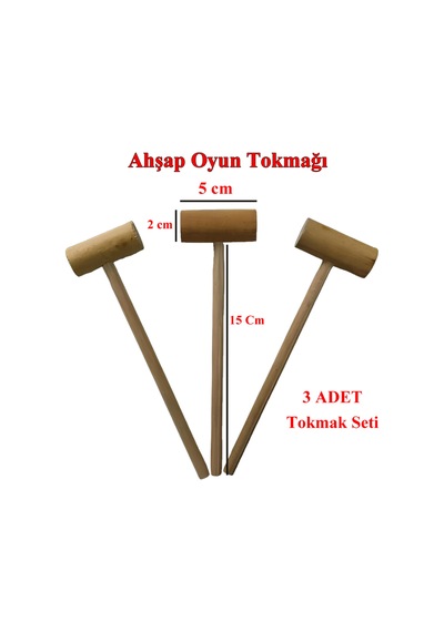 3 Adet - Mini Ahşap Tokmak, Hobi Ve Oyun Materyali
