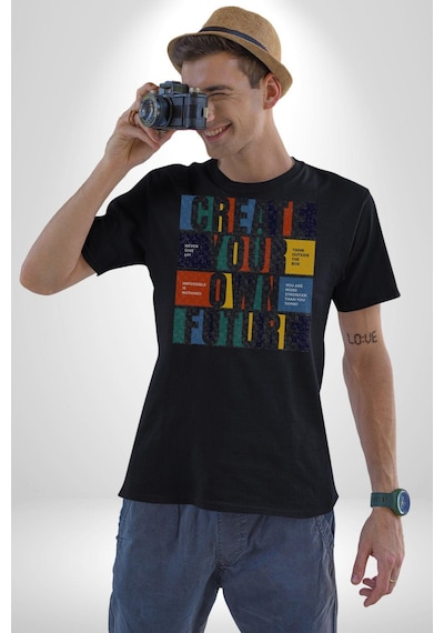 Geleçeği Seninle Planlayalım Unisex Unisex Siyah Organik Baskılı T-shirt Penye Yüksek Kalite Siyah