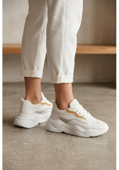 Shoetek Yaswe Kadın Sneakers Bağcıklı Spor Ayakkabı Turuncu/beyaz Deri