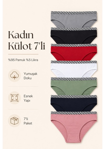 Nicoletta Kadın Külot 7 Li Paket Likralı Pamuklu Mixcolor 713158 Çok Renkli