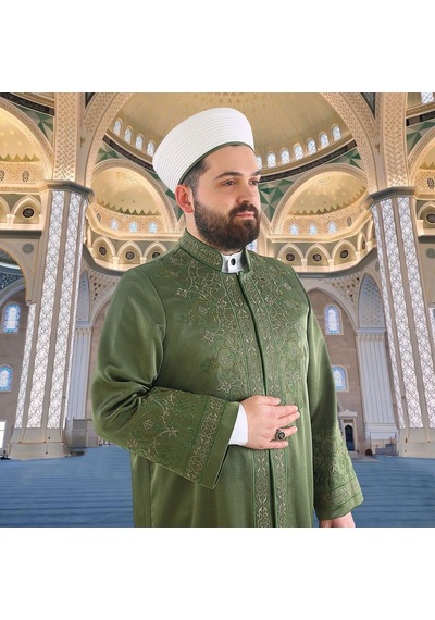 Lüks Veşkuru İmam Cübbesi - Yeşil Çok Renkli