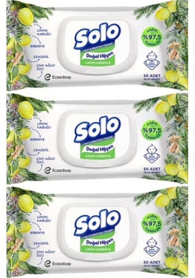 Solo Islak Havlu Mendil 50yaprak Limon & Biberiye 3lü 150yaprak 3'lü Set