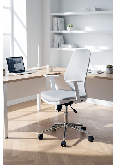 Ofisbazaar Dali Beyaz Fileli Çalışma Koltuğu Ergonomik Şef Ve Toplantı Koltuğu Gri Gri