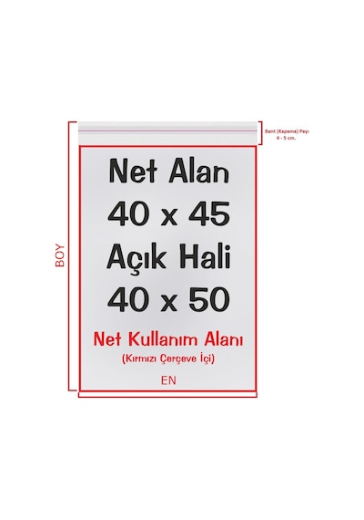 Carpcorn Şeffaf Bantlı Jelatin Yapışkanlı Poşet 100 Adet 40 x 45 + 5 CM