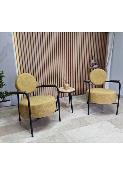 Azra Mobilya Venüs 2 Berjer Set İskandinav Keten Berjer - Büro - Ofis Koltuğu - Ofis Mobilyası -bekleme Salonu Sarı