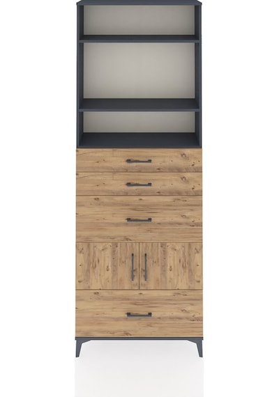 Arges Dolap 4 Raflı 4 Çekmeceli 2 Kapaklı 88x30x243 Antrasit-çam Antrasit