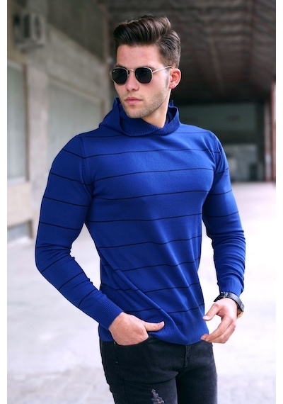 Madmext Indigo Kapüşonlu Erkek Kazak 5623 Indigo