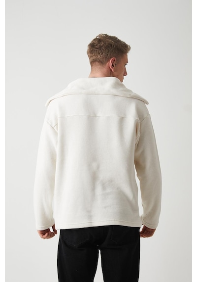 R-5850 Yaka Detaylı Örme Sweat Ekru