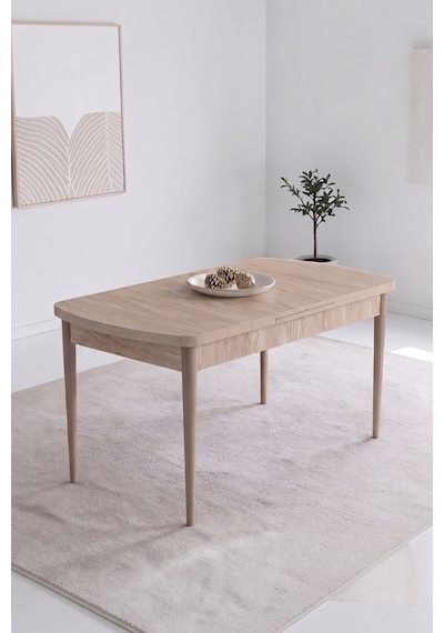 Exve Serisi 80x132 Açılabilir Traverten Takımı Ve 6 Sandalye Krem Sandalye Cappucino İskelet