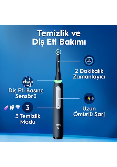 Oral-b İo3 Siyah Şarjlı/elektrikli Diş Fırçası, 1 Fırça Başlığı, Uzun Ömürlü Pil