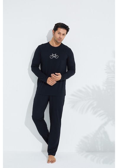 Siyah İnci Uzun Kollu Örme Erkek Pijama Takım 7795 Siyah