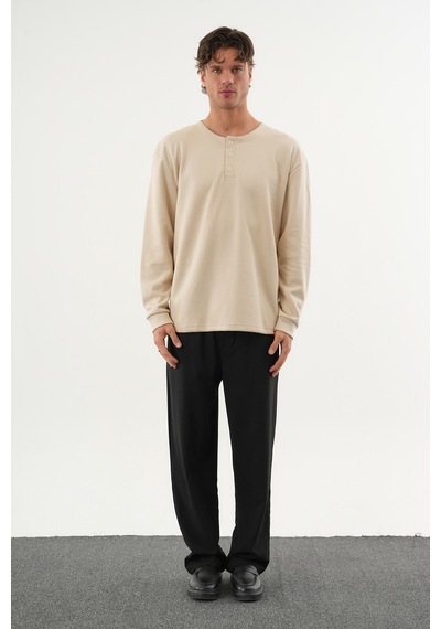 Redline Taren Oversize Erkek Kışlık Düğmeli Sweatshirt Bej