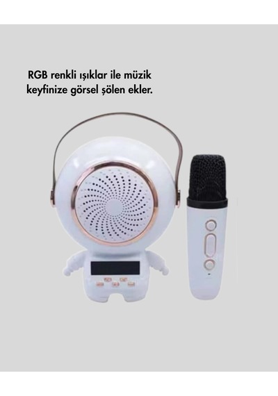 Astronot Tasarımlı Bluetooth Speaker Kablosuz Mikrofon Karaoke Seti