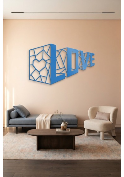 3d Love Metal Duvar Tablosu - Duvar Sanatı - Duvar Dekoru - Mavi