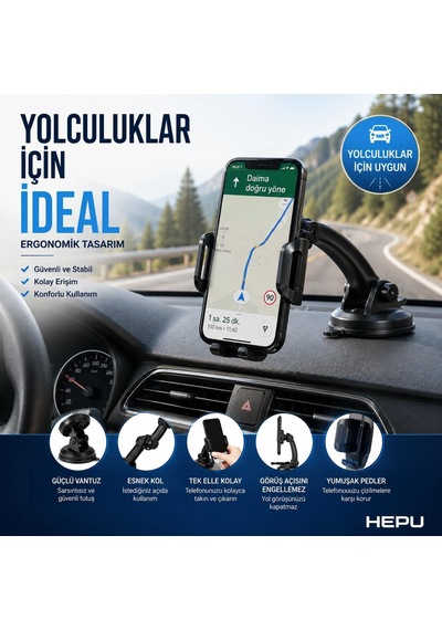 Hp-a12 Uzun Kollu Araç İçi Telefon Tutucu Güçlü Vantuzlu Ayarlanabilir Esnek Kol 360 Dönebilen Başlık 2 Mixed