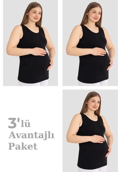 Arma Yıldız Hamile Atlet Kalın Askılı Pamuklu Likralı Esnek Siyah 3'lü Paket