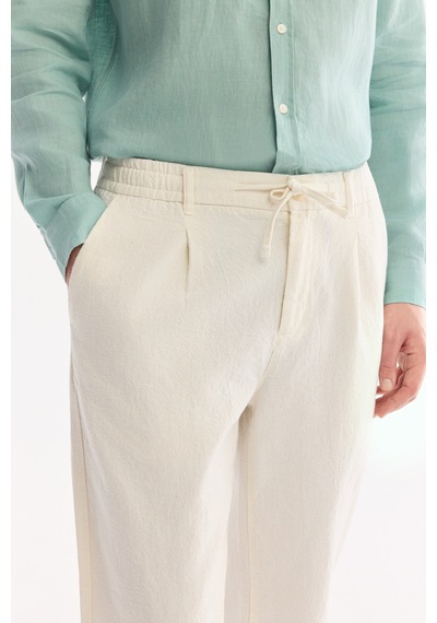 Avva Erkek Kırık Beyaz Beli Bağcıklı Keten Karışımlı Chino Relaxed Fit Pantolon B003036 Avva Erkek Kırık Beyaz Beli Bağcıklı Keten Karışımlı Chino Relaxed Fit Pantolon B003036