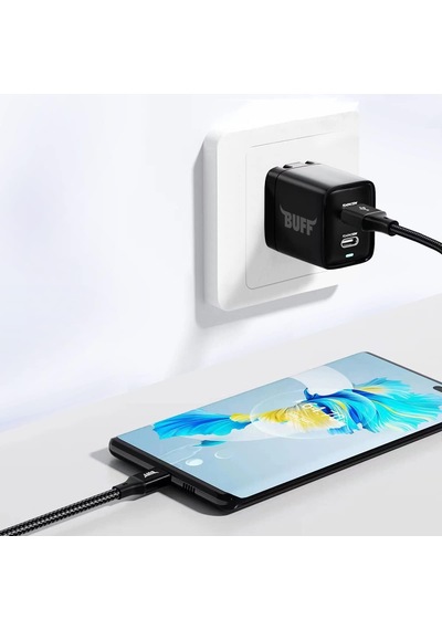 Buff Bl71 Usb To Type-c 2.4a 1.2m Örgülü Data Ve Şarj Kablosu Siyah