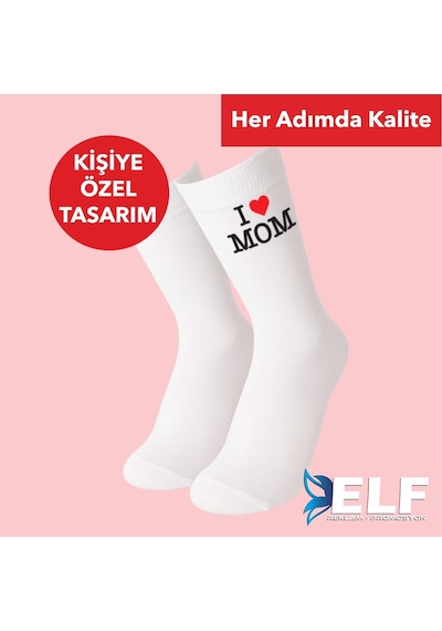 Elf Reklam Kişiye Özel Yazılı Çorap Beyaz
