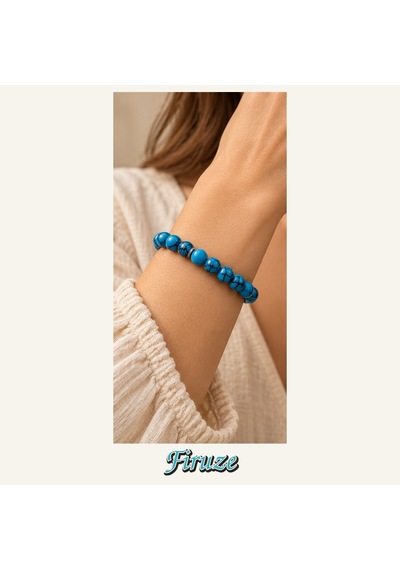 Firuze Taşı Bileklik 8 Mm, Unisex, Elastik Çok Renkli