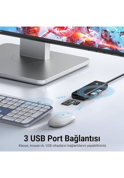 To 3.0 Tf Sd Kart Okuyucu 3 Portlu Usb 3.0 Çoklayıcı Siyah