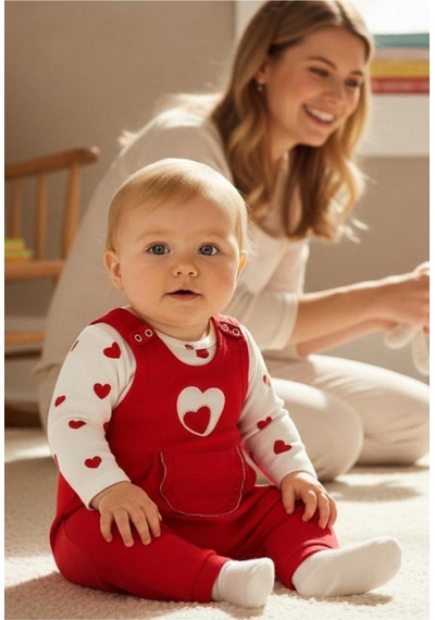 Altıntaş Baby Kalpli Süzene Kız Bebek Tulum Kırmızı Kırmızı