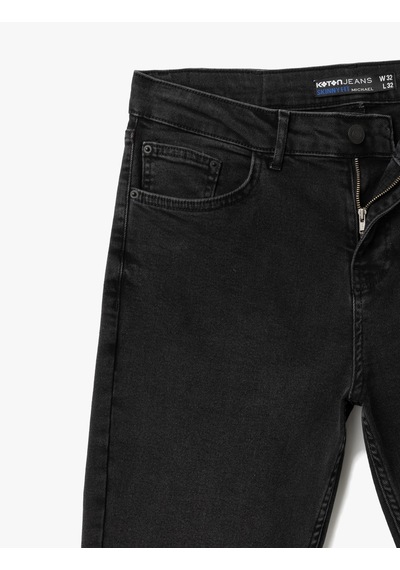 Koton Normal Bel Pamuklu Skinny Fit Jean Pantolon - Michael Jean Siyah 5sam40076ıd