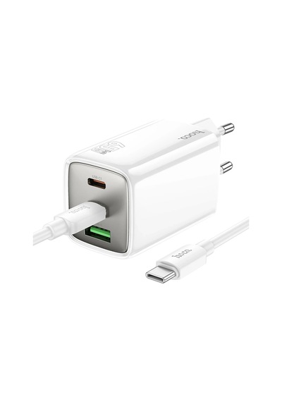 Hoco. N49 Glorious 2 Adet Type-c Ve 1 Adet Usb Çıkışlı Ekstra Type-c To Type-c Kablolu 65w Pd Hızlı Şarj Aleti - Beyaz