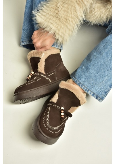 Fox Shoes Z357183561 Kahverengi Hakiki Deri Süet Kürklü Kadın Bot