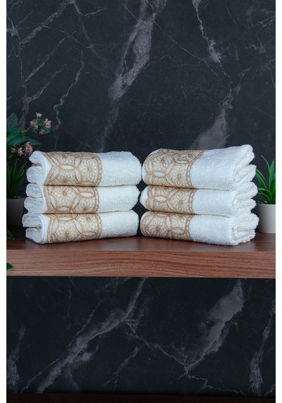 Dantelli Güpürlü Lüks %100 Pamuk Çeyizlik 6 Lı El Yüz Havlu Seti 40x70 - Sarı - 4400 Sarı