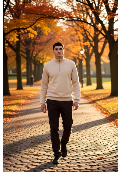 Benerly Erkek Dik Yaka Standart Kol Regular Kalıp Sweatshirt Fonksiyonel Ekru