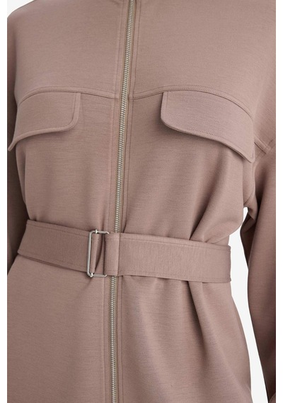 Defacto Aırtech Long Fit Dik Yaka Modal Hırka F9064ax26spbn576 Kahve-bn576