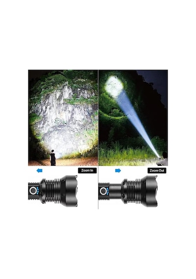 Valkyrie Şarjlı Led Ultra Güçlü El Feneri 2400mah Zoom Darbeye Suya Dayanıklı 1. Kalite Siyah