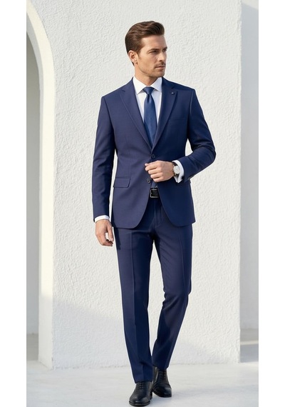 Tk 6893erkek Klasik 2 Li Takım Elbise 2 Düğmeli Slim Fit Esnek Kumaş Çift Yırtmaçlı 7 Drop Lacivert