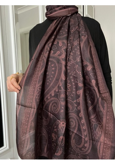 Modakaşmir Aminenesil Etnik Desen Soft Pamuk Şal Koyu Mürdüm Renk